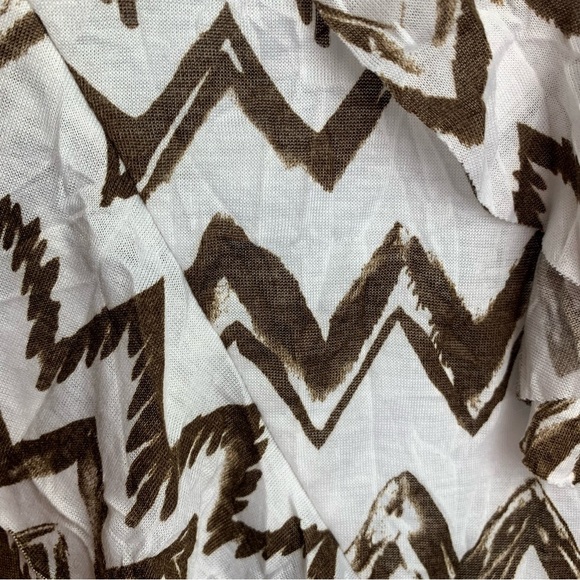 AB Studio White Brown Chevron Spaghetti Straps Fringe Blouse - Picture 7 of 16